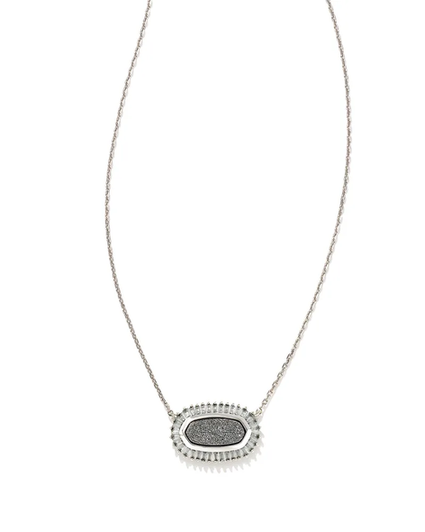 Kendra Scott Baguette Elisa Silver Pendant Necklace in Platinum Drusy 9608802846