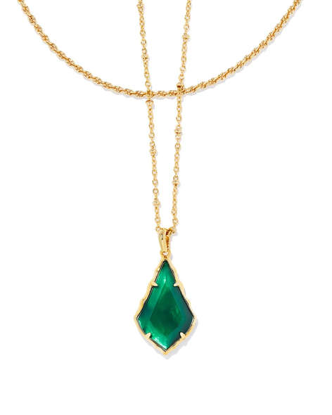 Kendra Scott Faceted Alex Gold Convertible Necklace in Emerald Illusion 9608802914