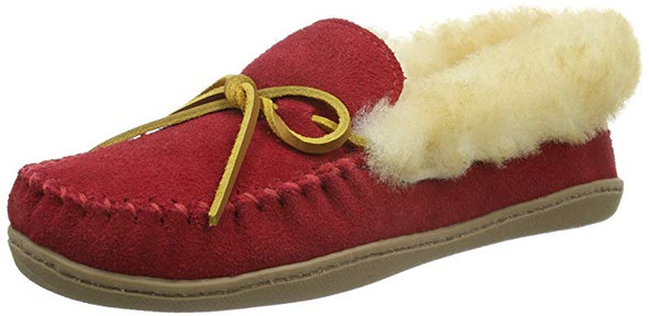 Minnetonka Womens Alpine Sheepskin Moccasin - Red - Size 9 3376-RED-9