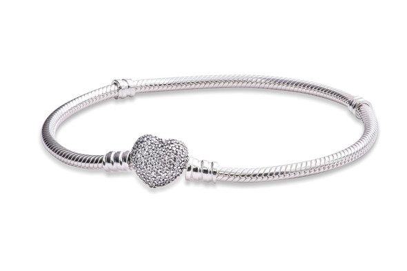 PANDORA Moments Silver Bracelet with Pave Heart Clasp - 590727CZ