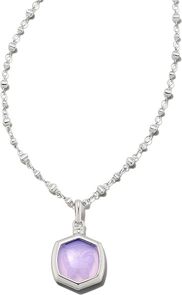 Kendra Scott Davie Intaglio Pendant Necklace Silver Lavender Opalite Glass Butterfly 9608803351