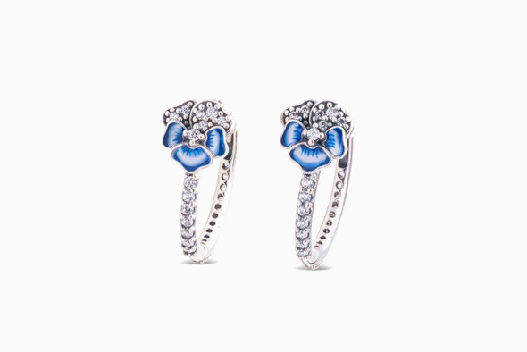 Pandora Blue Pansy Flower Hoop Earrings 290775C01