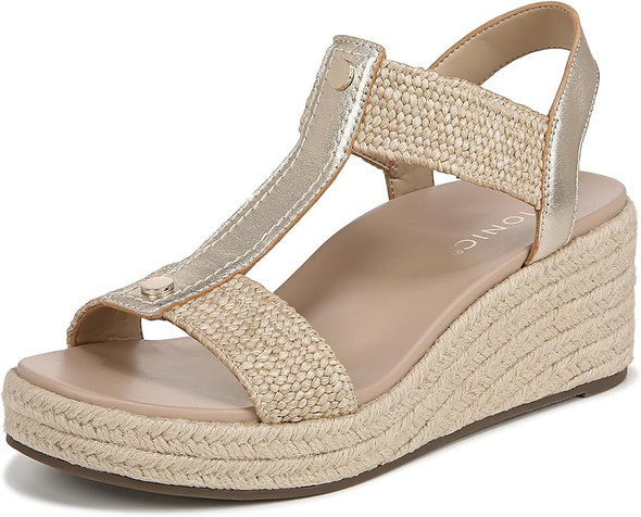 Vionic Womens Calera Wedge Sandal - Gold Metallic Leather