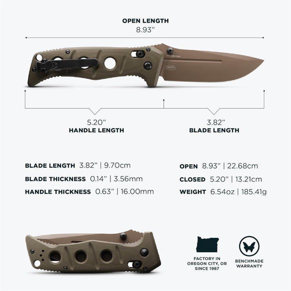 Benchmade Adamas - OD Green G10 - Drop-Point Tactical Folding Knife - Flat Earth CPM-CruWear Blade 275FE-2