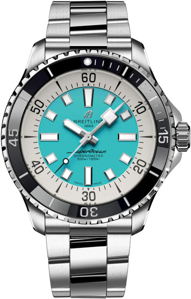 Breitling Superocean Automatic 44 Turquoise Dial Stainless Steel Dive Watch A17376211L2A1