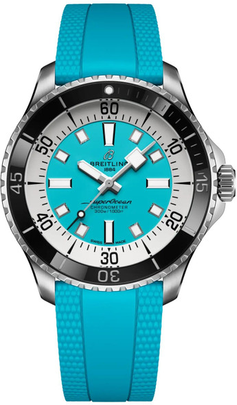 Breitling Superocean Automatic 44 Turquoise Dial Matching Rubber Dive Watch A17376211L2S2