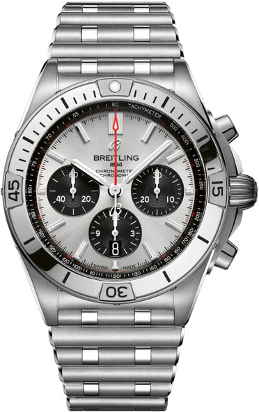Breitling Chronomat B01 42 Silver Dial Steel Chronograph Mens Watch AB0134101G1A1