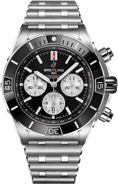 Breitling Super Chronomat B01 44 Black Dial Steel Chronograph Mens Watch AB0136251B1A1