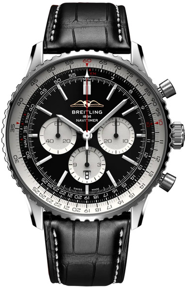 Breitling Navitimer B01 Chronograph 46 Black Dial Leather Mens Watch AB0137211B1P1