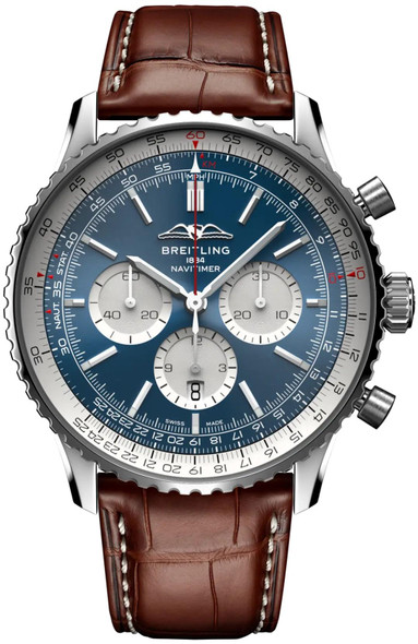 Breitling Navitimer B01 Chronograph 46 Blue Dial Brown Leather Mens Watch AB0137211C1P1