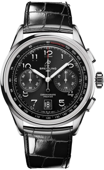 Breitling Premier B01 Chronograph 42 Black Panda Dial Leather Mens Watch AB0145221B1P1