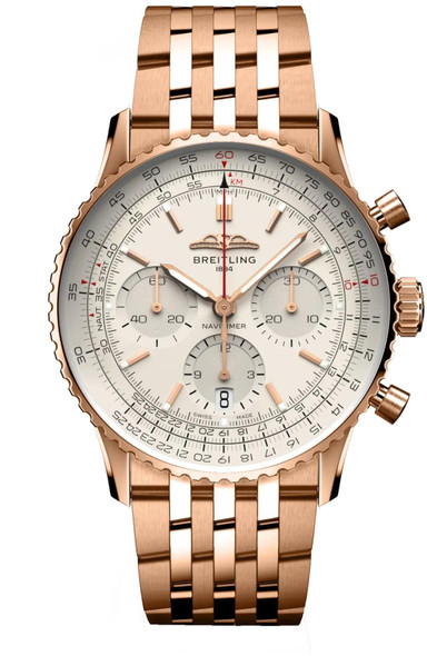 Breitling Navitimer B01 Chronograph 41 White Dial Red Gold Automatic Mens Watch RB0139211G1R1