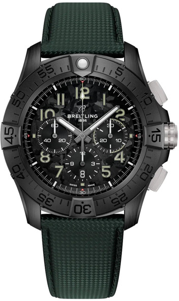 Breitling Super Avenger B01 Chronograph 46 Night Mission Black Dial Leather Automatic Mens Watch SB0148101B1X1