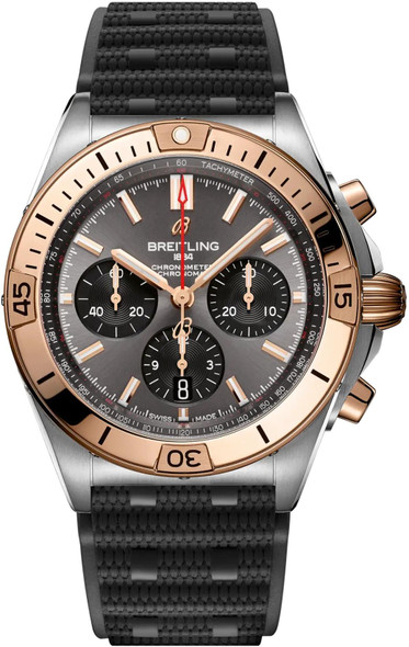 Breitling Chronomat B01 42 Grey Dial Two-Tone Gold Rubber Automatic Mens Watch UB0134101B1S1