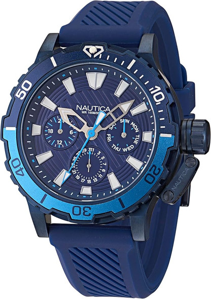 Nautica Glenrock Lagoon Blue Silicone Mens Watch NAPGLAS35