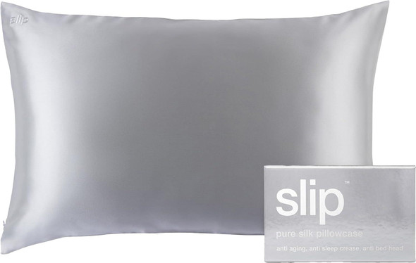 Slip The Original Queen Silk Pillow Case - 100% Pure 22 Momme Mulberry Silk - Silver 853218006339