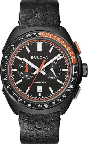 Bulova Racer Chronograph Leather Perforated Tachymeter Mens Watch 98B428