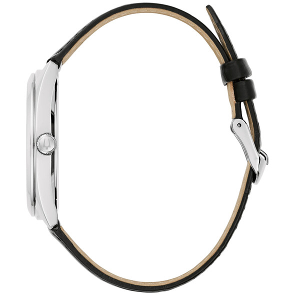 Bulova Classic Stainless Steel Black Leather Mens Watch 96B453