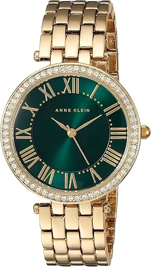 Anne Klein Gold-Tone Crystal Bezel Green Sunray Dial Ladies Watch AK/2230GNGB