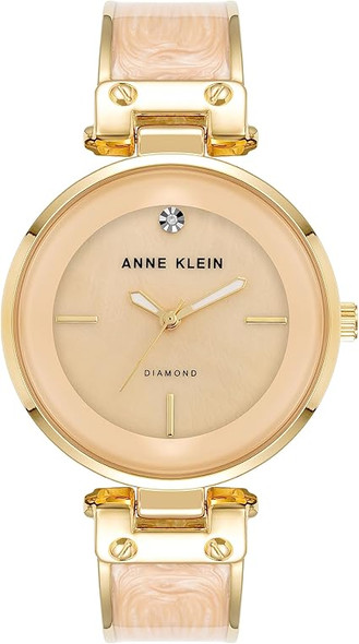 Anne Klein Gold-Tone Cream Marbleized Bangle Diamond Accent Ladies Watch AK/2512CRGB