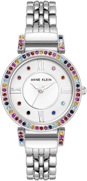 Anne Klein Silver-Tone Rainbow Crystal Bezel Ladies Watch AK-2929RBSV AK/2929RBSV