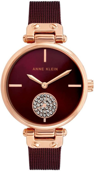 Anne Klein Rose Gold-Tone and Burgundy Mesh Ladies Watch AK-3000RGBY AK/3000RGBY
