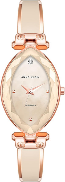 Anne Klein Rose Gold-Tone Oval Blush Pink Mother-of-Pearl Diamond Accent Ladies Watch AK/4018BHRG