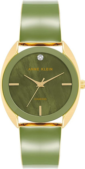 Anne Klein Gold-Tone Green Mother-of-Pearl Bangle Diamond Accent Ladies Watch AK/4040GPGN