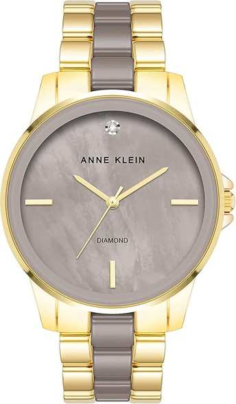 Anne Klein Gold-Tone Taupe Ceramic Link Bracelet Diamond Accent Ladies Watch AK/4120TPGB