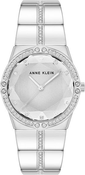 Anne Klein Silver-Tone 116-Crystal Bezel and Link Bracelet Ladies Watch AK/5037SVSV