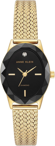 Anne Klein Gold-Tone Oval Black Dial Facetted Crystal Mesh Bracelet Ladies Watch AK/5244BKGB