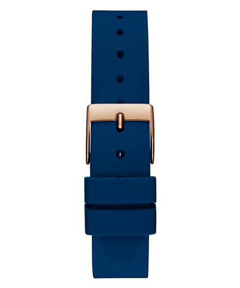 Guess Iconic Logo Blue Silicone Rose Gold Tone Ladies Watch GW0745L4