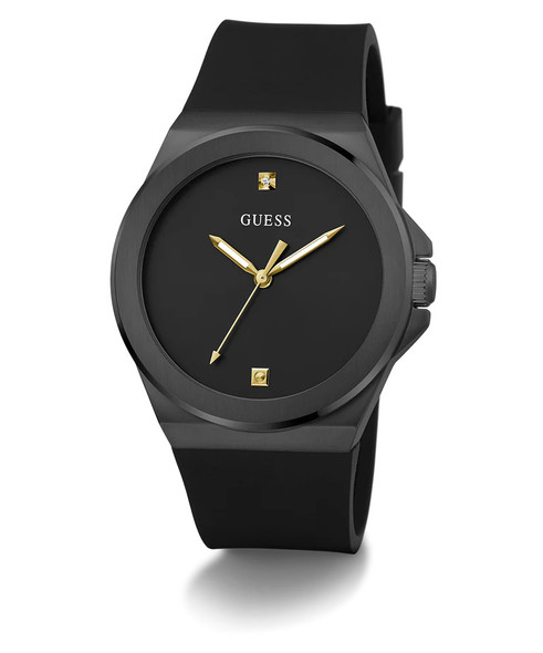 Guess Genuine Diamond Black Silicone Black Mens Watch GW0790G2