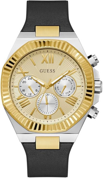 Guess Multi-function Black Leather Two-Tone Mens Watch GW0791G1