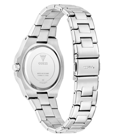Guess Crystal Bezel Textured Silver Tone Ladies Watch GW0877L1