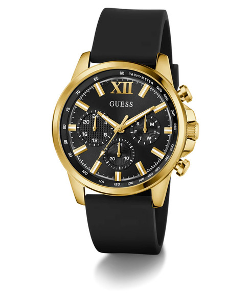 Guess Multi-function Black Silicone Gold Tone Mens Watch GW0913G2