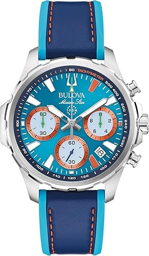 Bulova E1 Team Miami Marine Star Blue Leather and Silicone Mens Watch 96B460