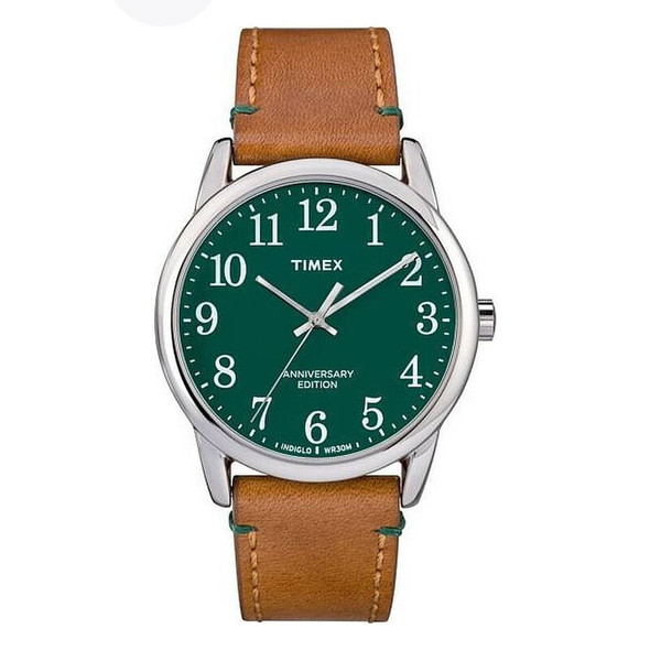 Timex Easy Reader 40th Anniversary 38mm Green Dial Tan Strap Mens Watch TW2R35900