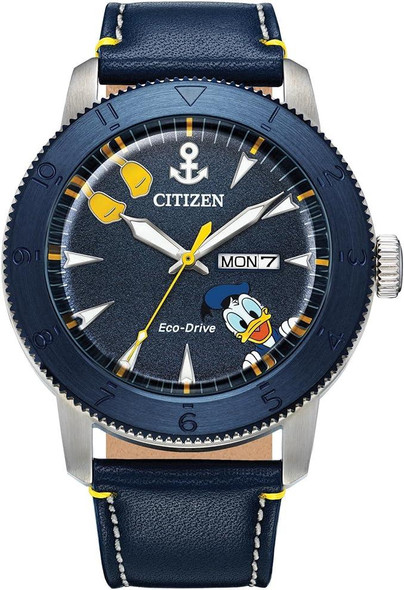 Citizen Eco-Drive Disney Donald Duck Blue IP Leather Mens Watch AW0075-06W