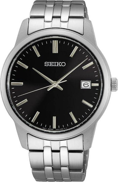 Seiko Essentials Quartz Black Dial Stainless Steel Mens Watch SUR410P1