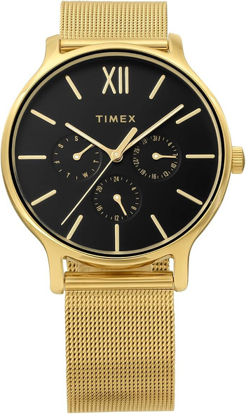 Timex Transcend 38mm Black Dial Gold Mesh Ladies Watch TW2W20000
