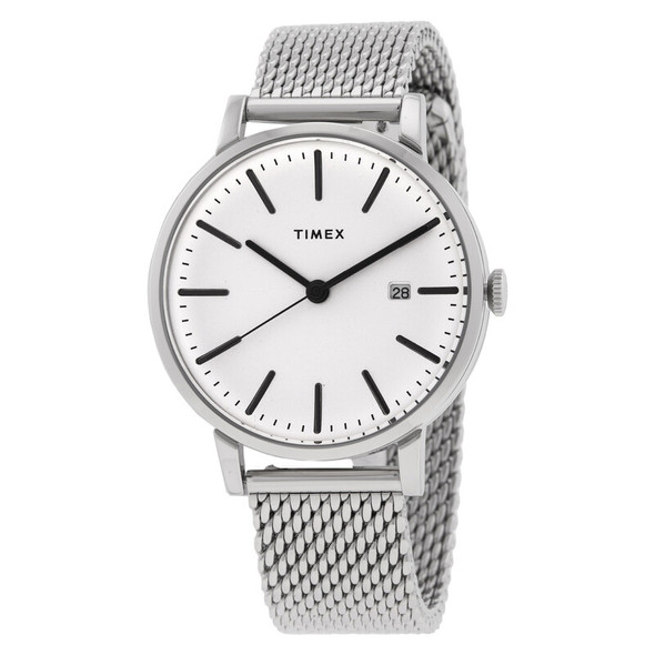 Timex Midtown 38mm White Dial Stainless Steel Mesh Mens Watch TW2W43500