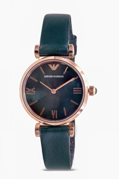 Emporio Armani Rose Gold-Tone green Leather Ladies Watch AR11400