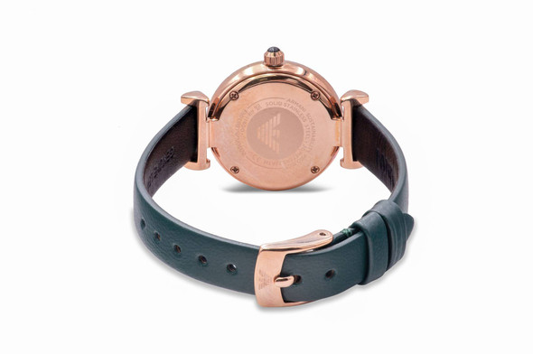 Emporio Armani Rose Gold-Tone green Leather Ladies Watch AR11400