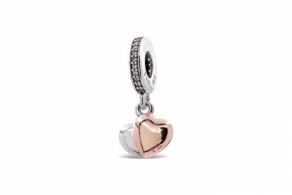 PANDORA Two-Tone Double Heart Dangle Charm 799162c01 PANDORA Two-Tone Double Heart Dangle Charm 799162c01