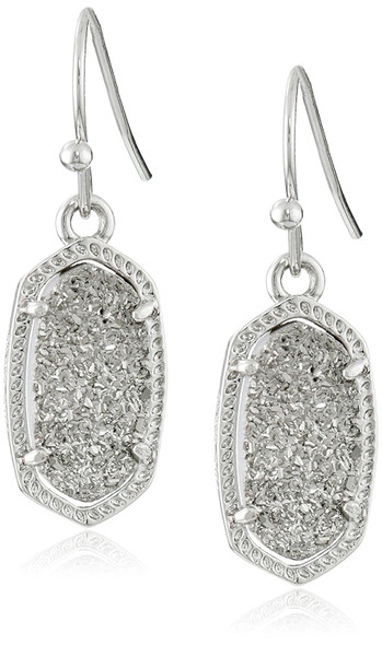 Kendra Scott Signature Lee Rhodium Plated Platinum Drusy Drop Earrings - 4217711450