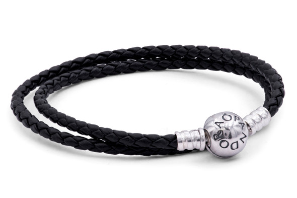 PANDORA Black Braided Double-Leather Charm Bracelet 590745CBK-D1
