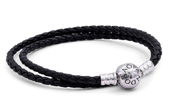 PANDORA Silver leather bracelet double black 590745CBK-D3