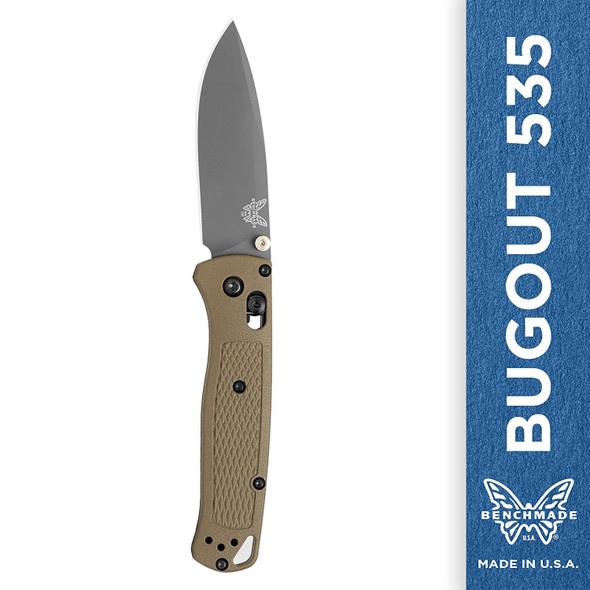 Benchmade Bugout 535 Folding Knife Drop-Point Blade Plain Edge Green Handle 535GRY-1