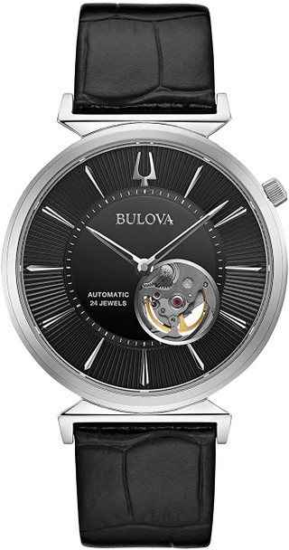 Bulova Classic Automatic Black Leather Mens Watch 96A234